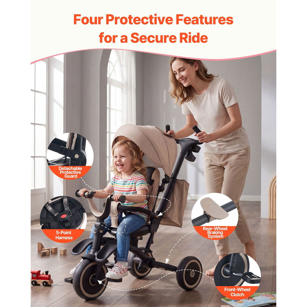 Toddler Tricycle & Stroller for 18 Months to 5 Year Old, 7-in-1 Kids Trike with Parent Push Handle, Canopy, Rotating Seat and Storage, Tricycle for Toddlers, Birthday Toy for Boys and Girls