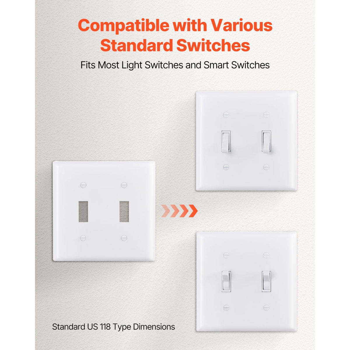 Toggle Light Switch Wall Plates, 2-Gang Switch Electrical Outlet Covers, Standard Size 4.61in L x 4.53in H Unbreakable Polycarbonate Thermoplastic Faceplate (5 Pack, White)