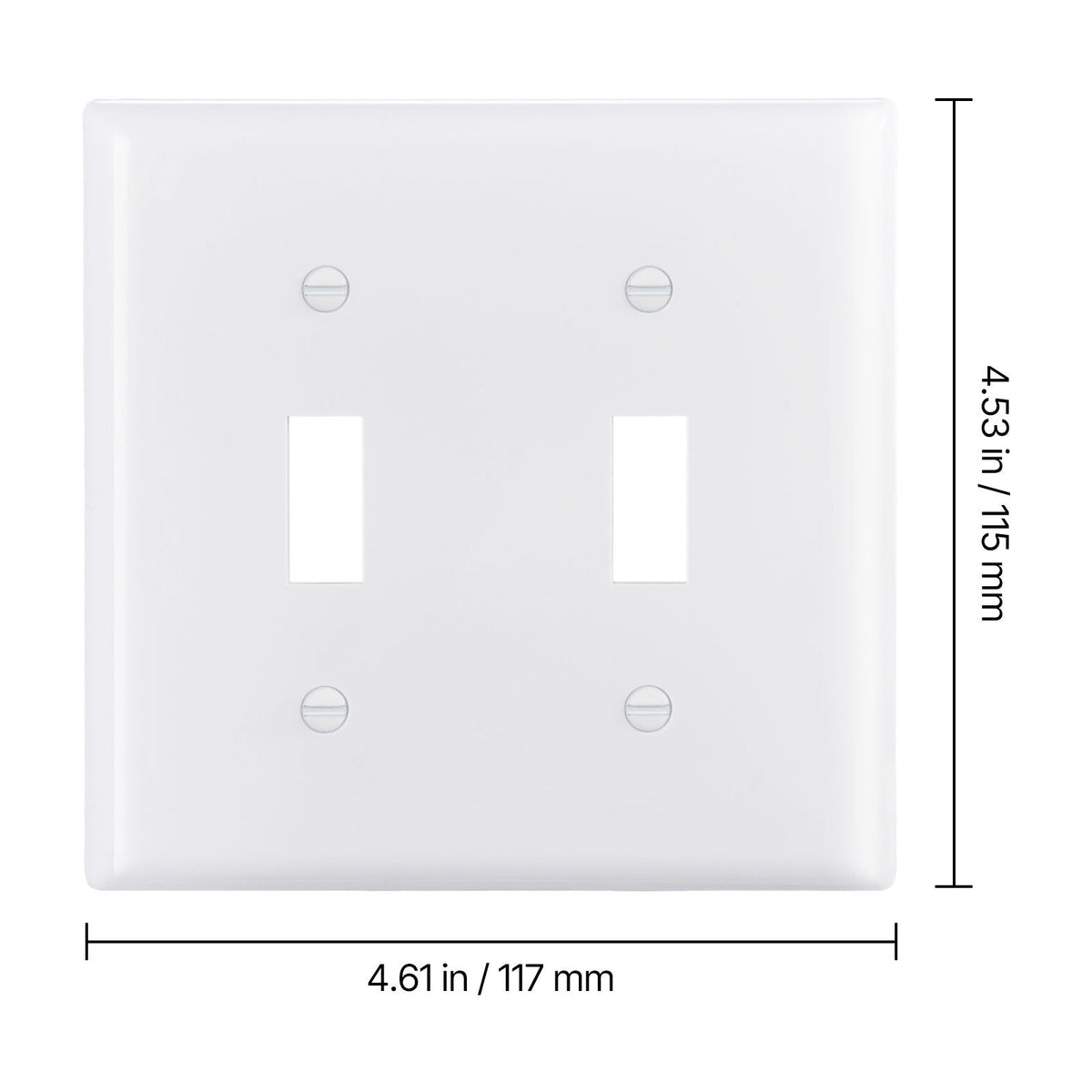 Toggle Light Switch Wall Plates, 2-Gang Switch Electrical Outlet Covers, Standard Size 4.61in L x 4.53in H Unbreakable Polycarbonate Thermoplastic Faceplate (5 Pack, White)