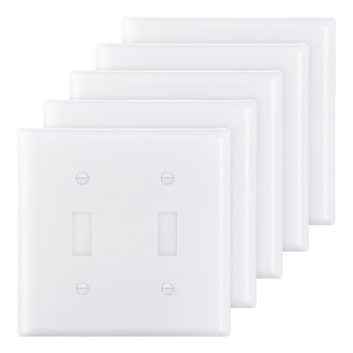 Toggle Light Switch Wall Plates, 2-Gang Switch Electrical Outlet Covers, Standard Size 4.61in L x 4.53in H Unbreakable Polycarbonate Thermoplastic Faceplate (5 Pack, White)