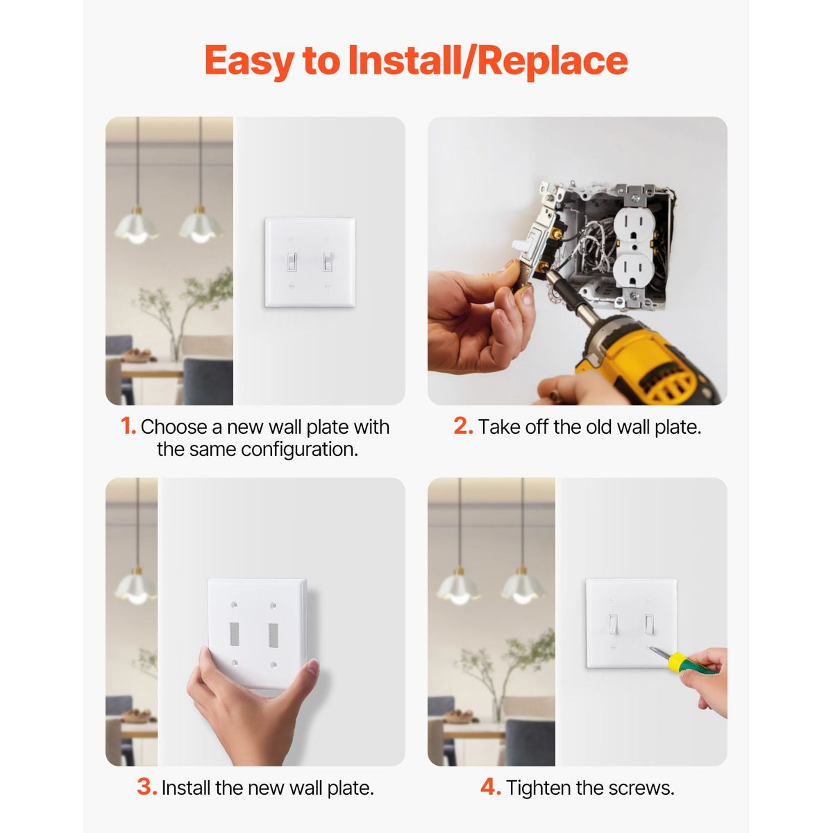 Toggle Light Switch Wall Plates, 2-Gang Switch Electrical Outlet Covers, Standard Size 4.61in L x 4.53in H Unbreakable Polycarbonate Thermoplastic Faceplate (5 Pack, White)