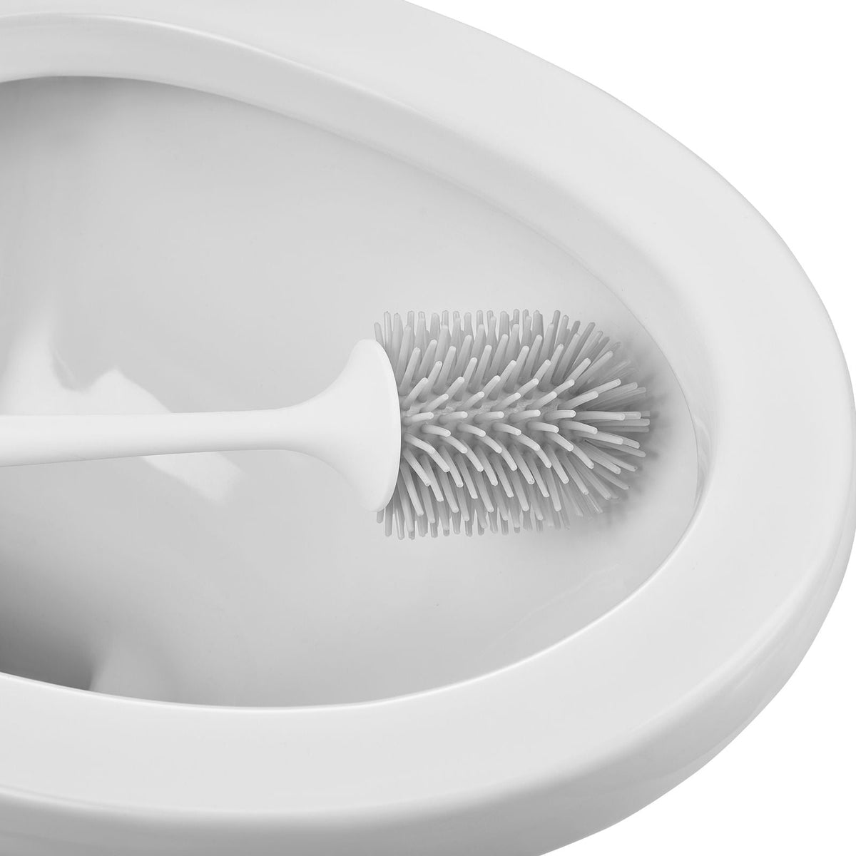 Toilet Brush and Holder Set, Toilet Bowl Brush and Holder with Comfortable PP Handle, Compact Bathroom Scrubber Cleaner, Deep Cleaning and Drip-Proof, for Bathroom, RV & Toilets (White & Grey)