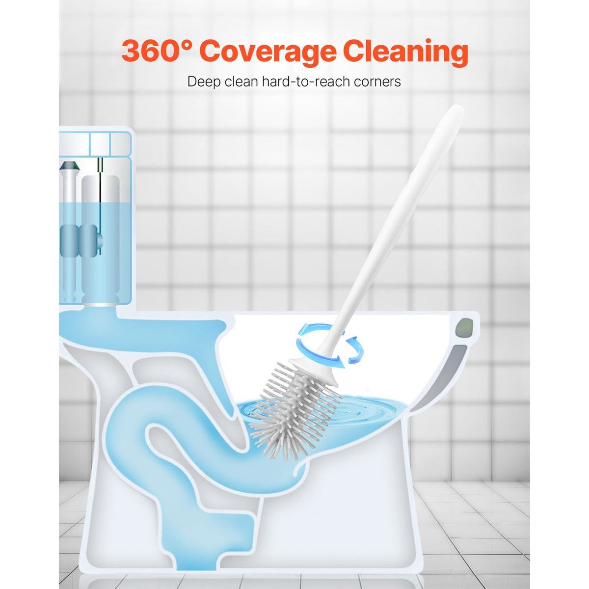 Toilet Brush and Holder Set, Toilet Bowl Brush and Holder with Comfortable PP Handle, Compact Bathroom Scrubber Cleaner, Deep Cleaning and Drip-Proof, for Bathroom, RV & Toilets (White & Grey)