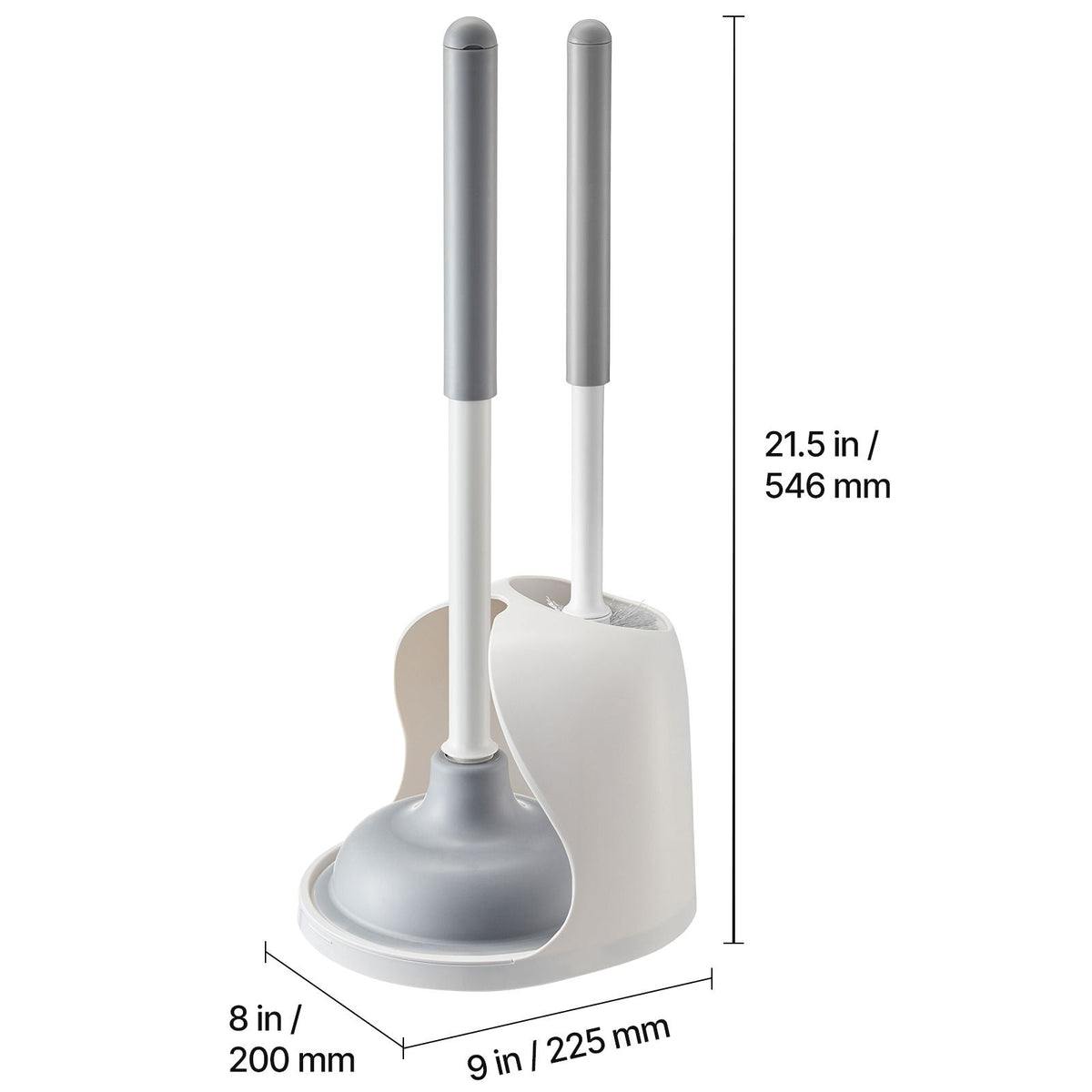 Toilet Brush and Plunger Set, 2-in-1 Toilet Bowl Brush Plunger Combo with Ventilated Holder, 360° Deep Cleaning and Drip-Proof Bathroom Supplies, for Bathroom, RV and Toilets (White & Grey)