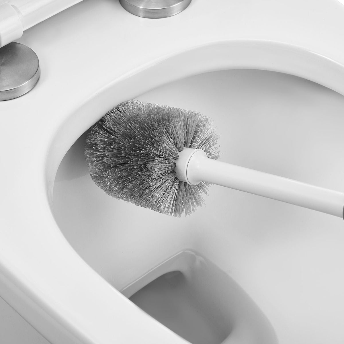 Toilet Brush and Plunger Set, 2-in-1 Toilet Bowl Brush Plunger Combo with Ventilated Holder, 360° Deep Cleaning and Drip-Proof Bathroom Supplies, for Bathroom, RV and Toilets (White & Grey)