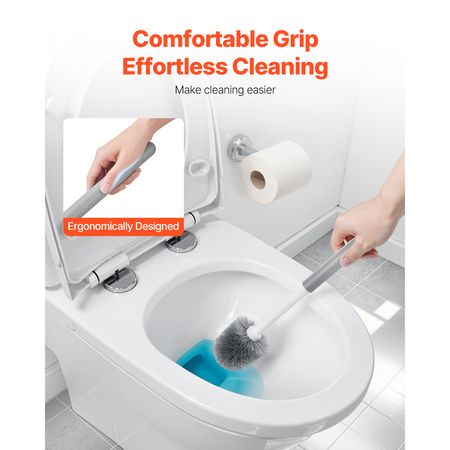 Toilet Brush and Plunger Set, 2-in-1 Toilet Bowl Brush Plunger Combo with Ventilated Holder, 360° Deep Cleaning and Drip-Proof Bathroom Supplies, for Bathroom, RV and Toilets (White & Grey)