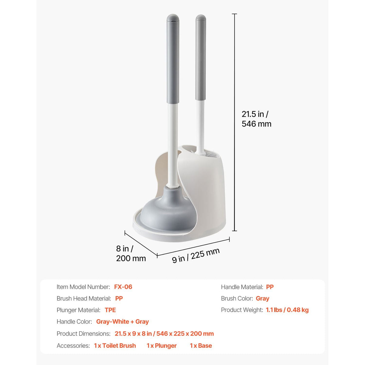 Toilet Brush and Plunger Set, 2-in-1 Toilet Bowl Brush Plunger Combo with Ventilated Holder, 360° Deep Cleaning and Drip-Proof Bathroom Supplies, for Bathroom, RV and Toilets (White & Grey)