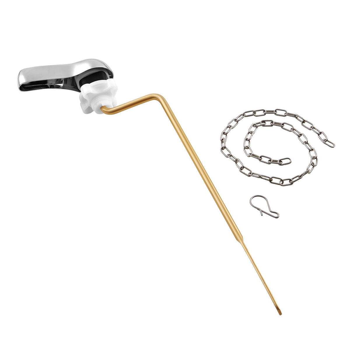 Toilet Handle Replacement Kit, Side Mount Universal Toilet Handle, Toilet Handle Lever with Stainless Steel Flapper Chain, Toilet Flush Handle Fits Various Toilet Tanks, Chrome Finish, Silver