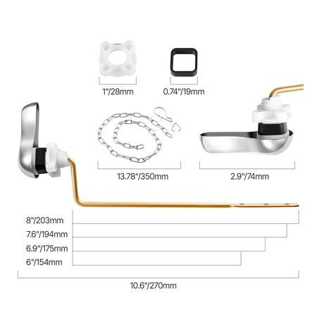 Toilet Handle Replacement Kit, Side Mount Universal Toilet Handle, Toilet Handle Lever with Stainless Steel Flapper Chain, Toilet Flush Handle Fits Various Toilet Tanks, Chrome Finish, Silver