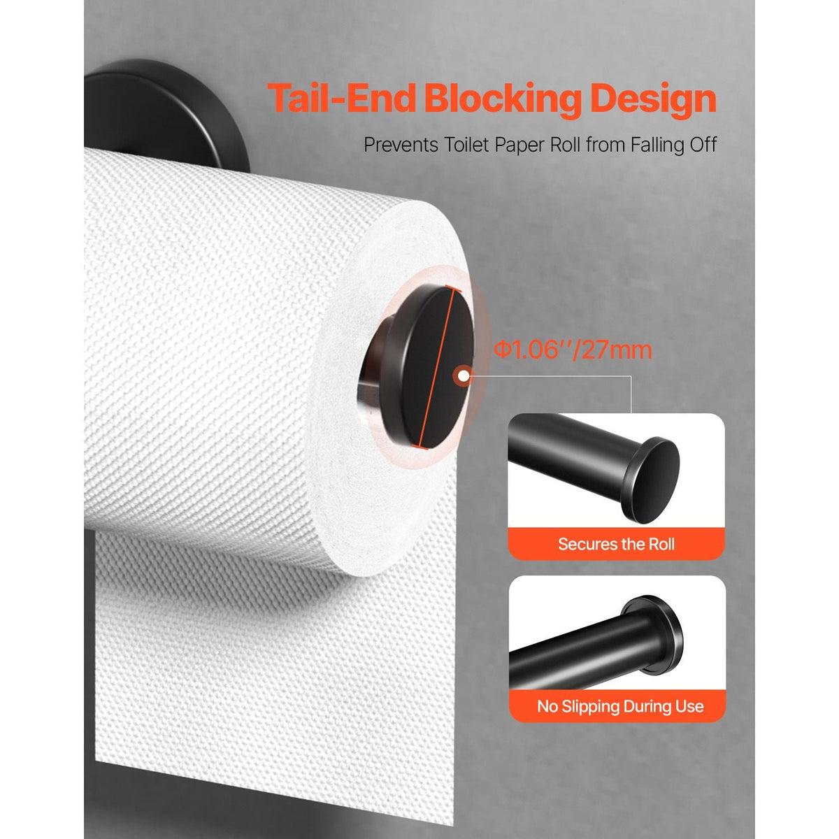 Toilet Paper Holder, Fits Mega Rolls Size, Premium Stainless Steel Rustproof Material, Wall Mounted with Screws, Toilet Roll Tissue Holder for Bathroom, Washroom, Kitchen, Matte Black