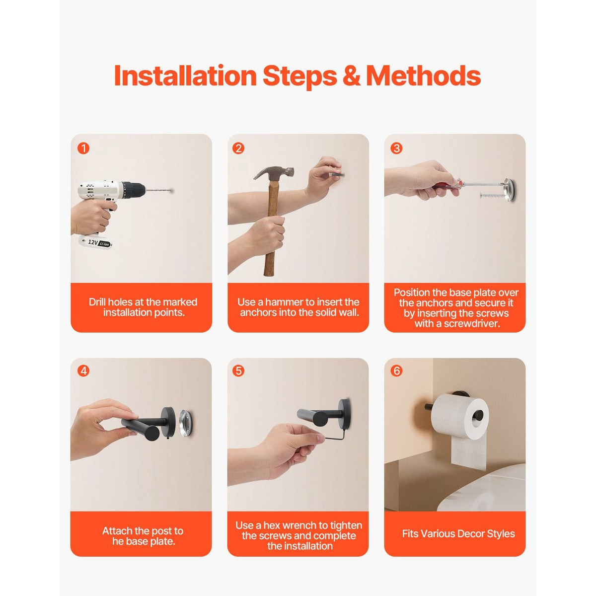 Toilet Paper Holder, Fits Mega Rolls Size, Premium Stainless Steel Rustproof Material, Wall Mounted with Screws, Toilet Roll Tissue Holder for Bathroom, Washroom, Kitchen, Matte Black