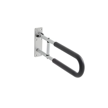 Toilet Safety Rail, 23.8 Inch U-Shaped Handicap Grab Bar, Foldable Senior Safety Pole, Flip Up Toilet Grab Bar with Anti-Slip Support Handle, 300 Lb Load Capacity for Elderly, Disabled, Pregnant