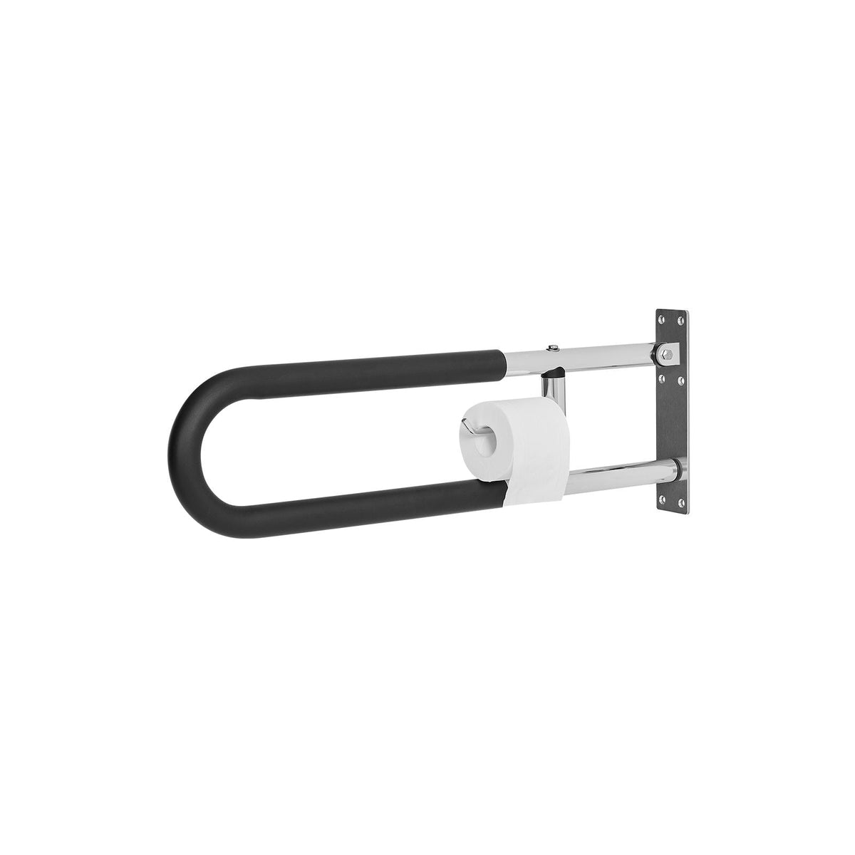 Toilet Safety Rail, 30 Inch U-Shaped Handicap Grab Bar, Foldable Senior Safety Pole, Flip Up Toilet Grab Bars with Anti-Slip Handle, 300 Lbs Load Capacity Security Handrail with Paper Holder