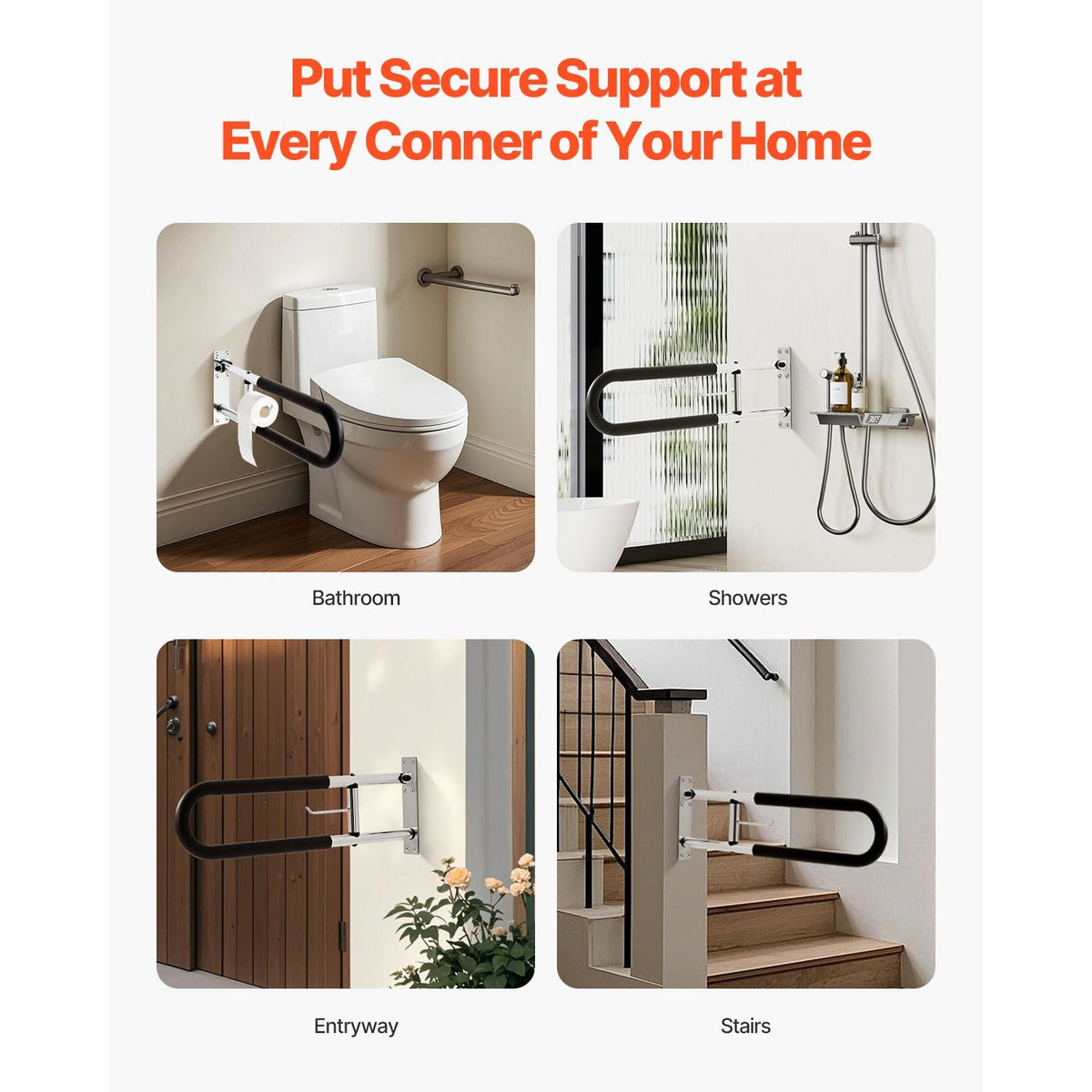 Toilet Safety Rail, 30 Inch U-Shaped Handicap Grab Bar, Foldable Senior Safety Pole, Flip Up Toilet Grab Bars with Anti-Slip Handle, 300 Lbs Load Capacity Security Handrail with Paper Holder