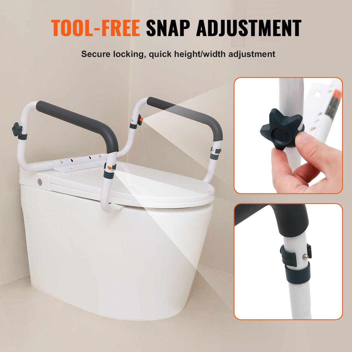 Toilet Safety Rail, 300LBS Capacity Toilet Seat Frame, Adjustable Width Fit Most Toilets, Easy Installation, Toilet Handles Grab Bars with Padded Armrests for Handicap, Disabled, Seniors