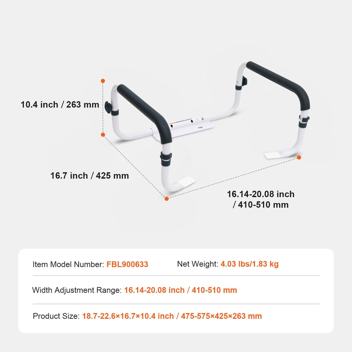 Toilet Safety Rail, 300LBS Capacity Toilet Seat Frame, Adjustable Width Fit Most Toilets, Easy Installation, Toilet Handles Grab Bars with Padded Armrests for Handicap, Disabled, Seniors