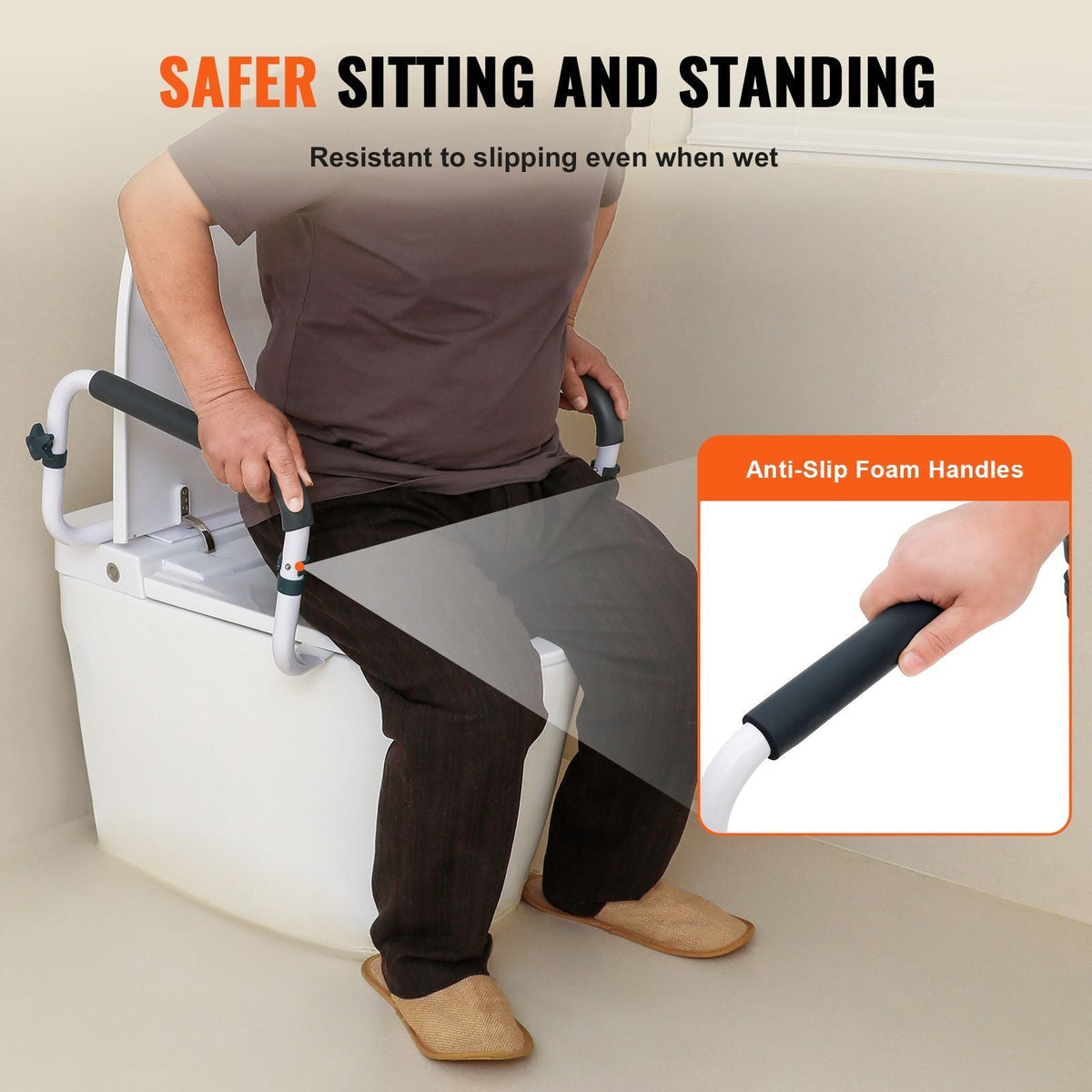 Toilet Safety Rail, 300LBS Capacity Toilet Seat Frame, Adjustable Width Fit Most Toilets, Easy Installation, Toilet Handles Grab Bars with Padded Armrests for Handicap, Disabled, Seniors