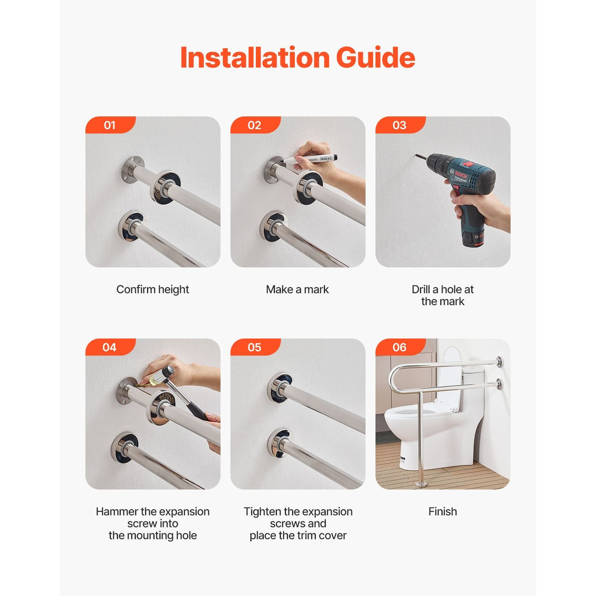 Toilet Safety Rail, 31.5 Inch U-Shaped Handicap Grab Bar, 304 Stainless Steel Senior Safety Pole, Toilet Grab Bars with Anti-Slip Handle, 300 Lbs Load Capacity Security Handrail with Support Leg
