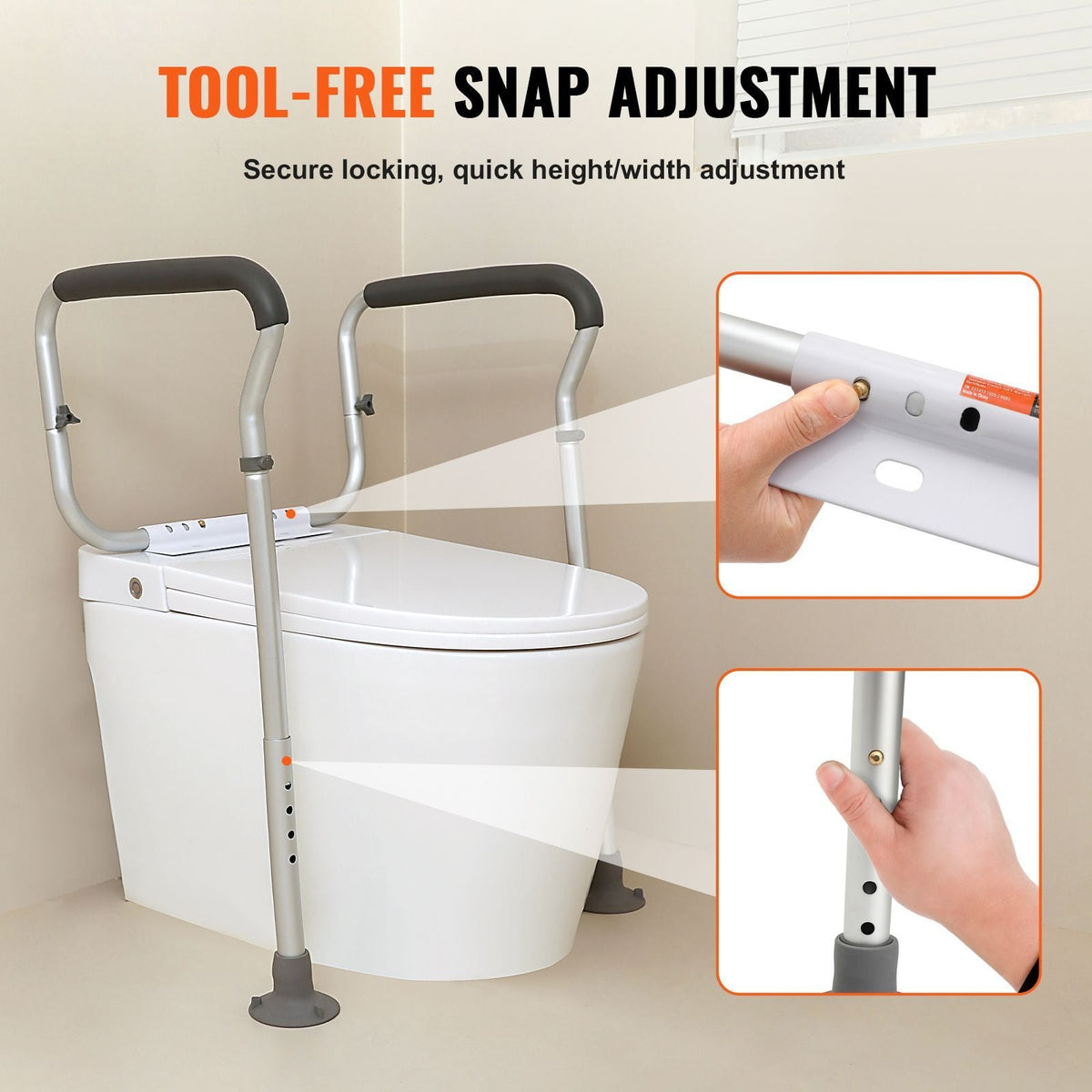 Toilet Safety Rail, Bathroom Toilet Seat Frame, Adjustable Width & Height Fit Most Toilets, Supports 300lbs, Toilet Handles Grab Bars with Padded Armrests for Handicap, Disabled, Seniors
