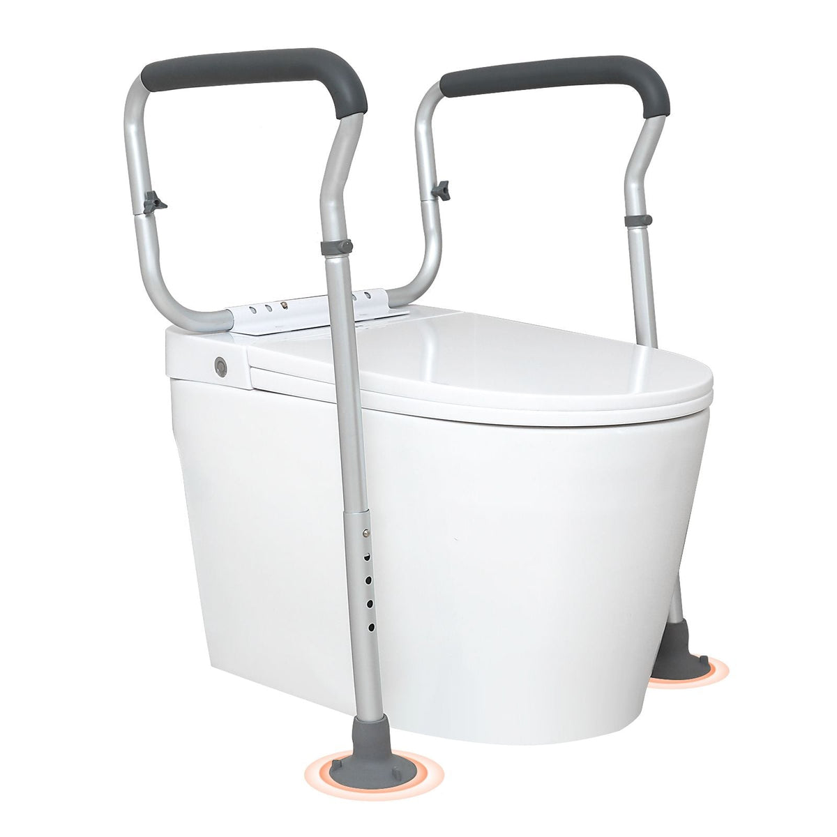Toilet Safety Rail, Bathroom Toilet Seat Frame, Adjustable Width & Height Fit Most Toilets, Supports 300lbs, Toilet Handles Grab Bars with Padded Armrests for Handicap, Disabled, Seniors