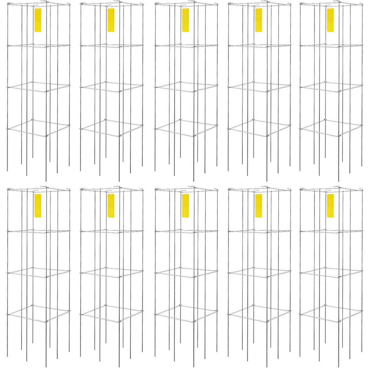 Tomato Cages, 11.8\" x 11.8\" x 46.1\", 10 Packs Square Plant Support Cages, Silver PVC-Coated Steel Tomato Towers for Climbing Vegetables, Plants, Flowers, Fruits
