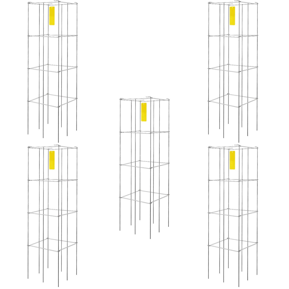 Tomato Cages, 11.8\" x 11.8\" x 46.1\", 5 Packs Square Plant Support Cages, Silver PVC-Coated Steel Tomato Towers for Climbing Vegetables, Plants, Flowers, Fruits