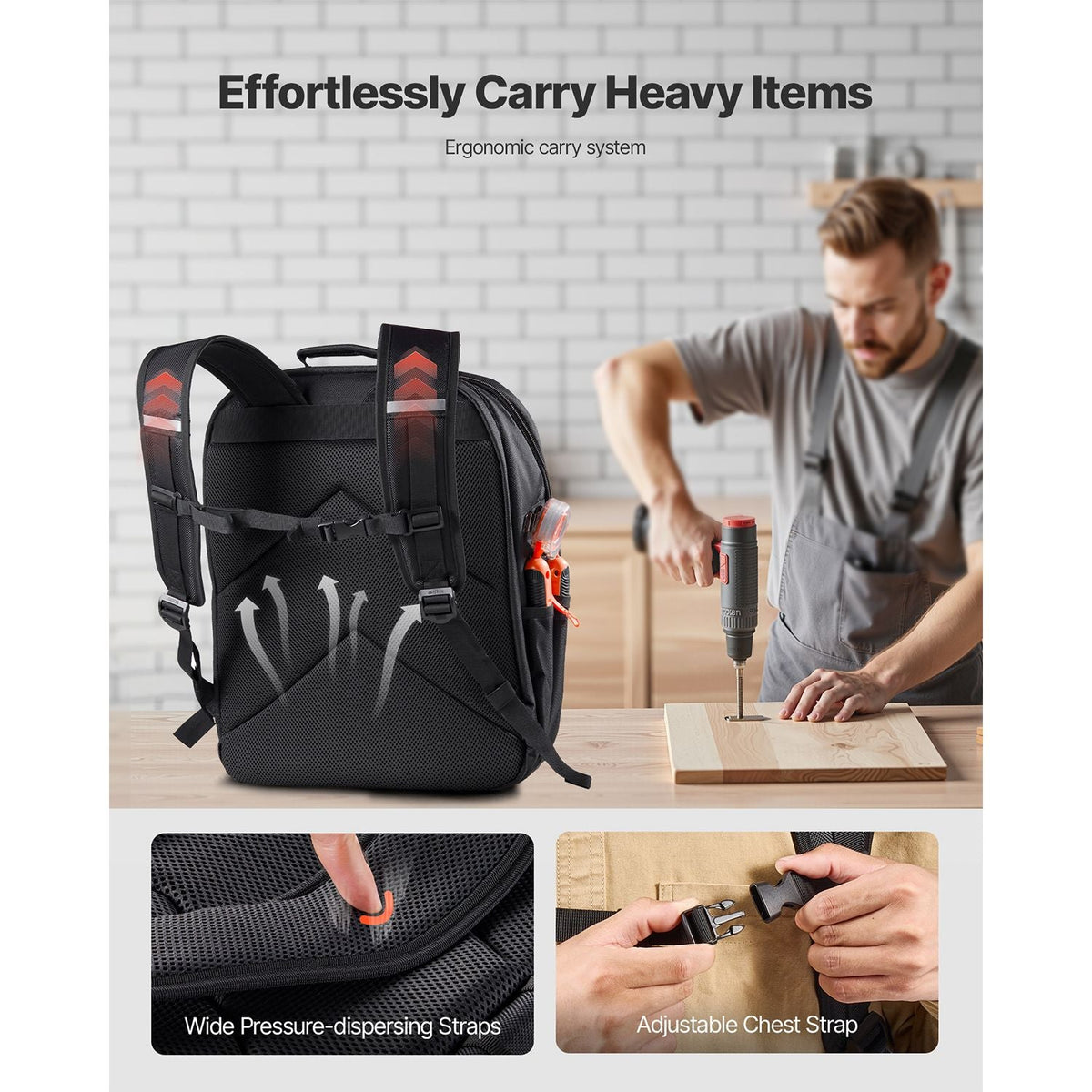 Tool Backpack, 45 Pockets, Heavy-duty Tools Storage Organizer Work Bags with Laptop Compartment & Reinforced Fabric Basee, Electrician Jobsite Backpack for Electrician, Repairman