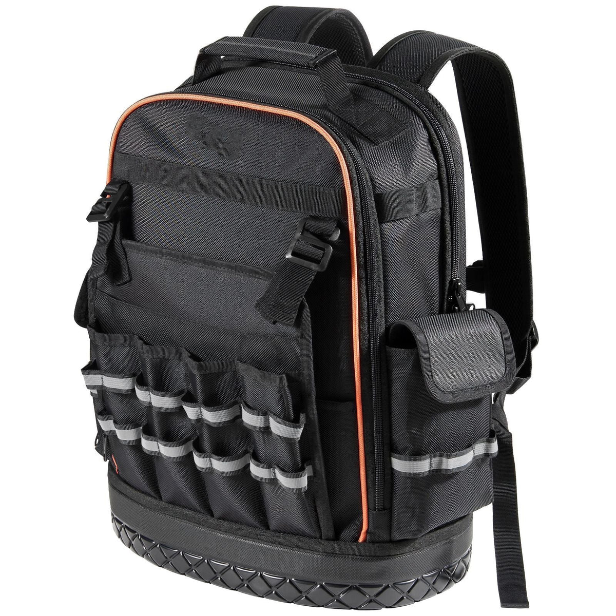 Tool Backpack, 64 Pockets, Heavy-duty Tools Storage Organizer Work Bags with Laptop Compartment & Molded Base, Electrician Jobsite Backpack for Electrician, Repairman, and HVAC Techs
