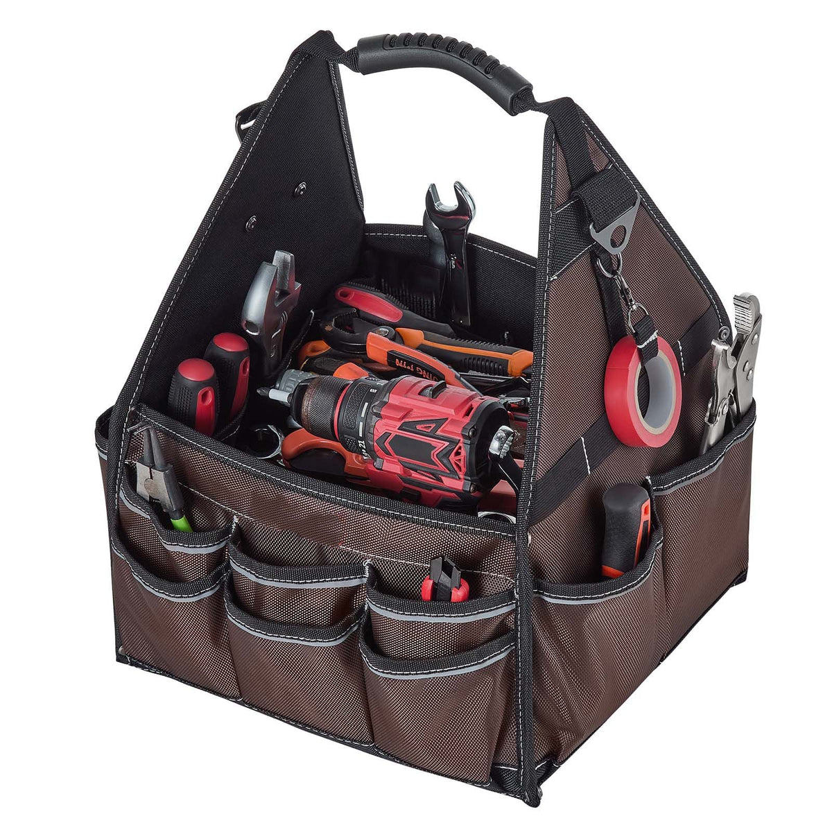 Tool Bag, 13 Inch, 45-Pocket Open Top Tool Tote, Electrical Maintenance Toolbox Organizer Storage with Handle, Adjustable Shoulder Strap, Portable Toolbag, for Professionals DIY & Jobsite Use