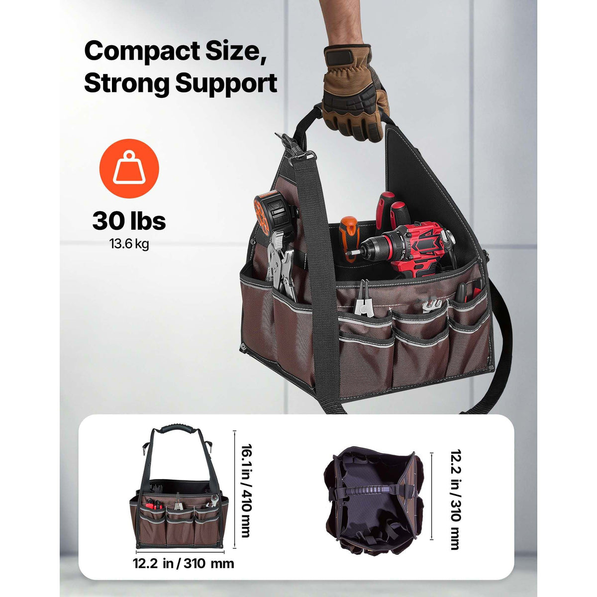 Tool Bag, 13 Inch, 45-Pocket Open Top Tool Tote, Electrical Maintenance Toolbox Organizer Storage with Handle, Adjustable Shoulder Strap, Portable Toolbag, for Professionals DIY & Jobsite Use