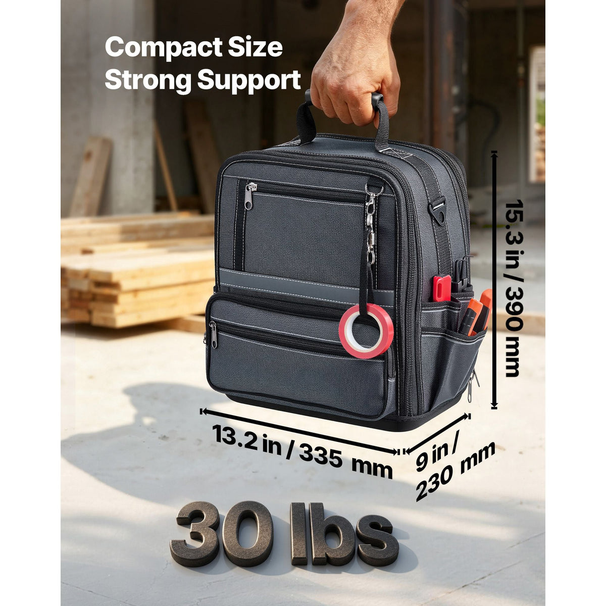 Tool Bag, 13.2 Inch, 34-Pocket Portable Large Tool Box Organizer Storage, Carry Toolbox with Hard Plastic Base, Large Zipper, Adjustable Shoulder Strap, for Men Women Dad Husband Fathers Day