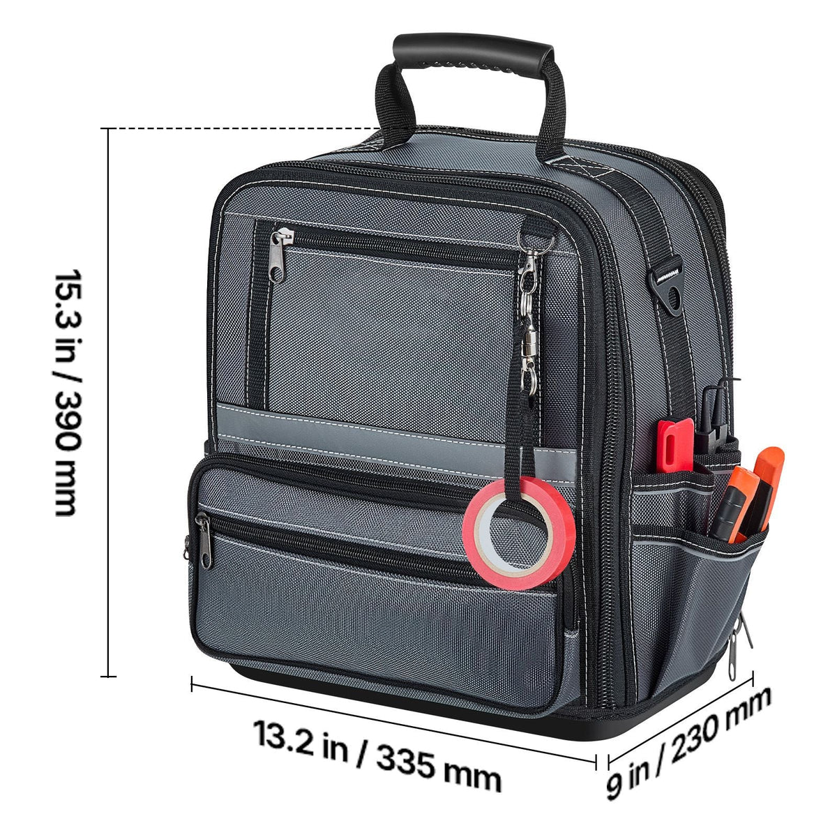 Tool Bag, 13.2 Inch, 34-Pocket Portable Large Tool Box Organizer Storage, Carry Toolbox with Hard Plastic Base, Large Zipper, Adjustable Shoulder Strap, for Men Women Dad Husband Fathers Day