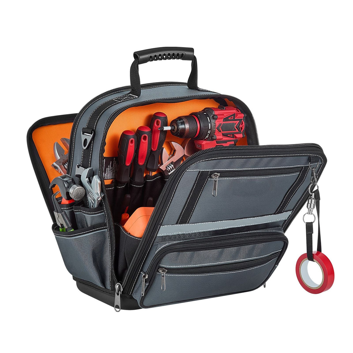 Tool Bag, 13.2 Inch, 34-Pocket Portable Large Tool Box Organizer Storage, Carry Toolbox with Hard Plastic Base, Large Zipper, Adjustable Shoulder Strap, for Men Women Dad Husband Fathers Day