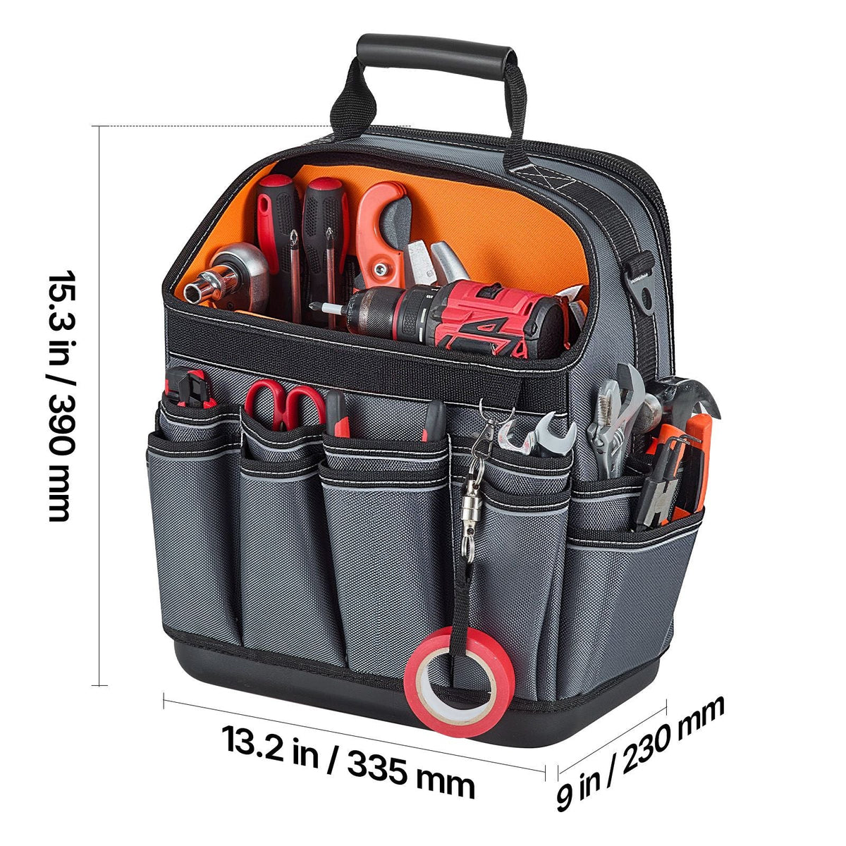 Tool Bag, 13.2 Inch, 39-Pocket Open Top Tool Pouch, Portable Electrical Maintenance Toolbox Organizer Storage with Hard Plastic Base, Adjustable Shoulder Strap, for Professionals DIY & Jobsite