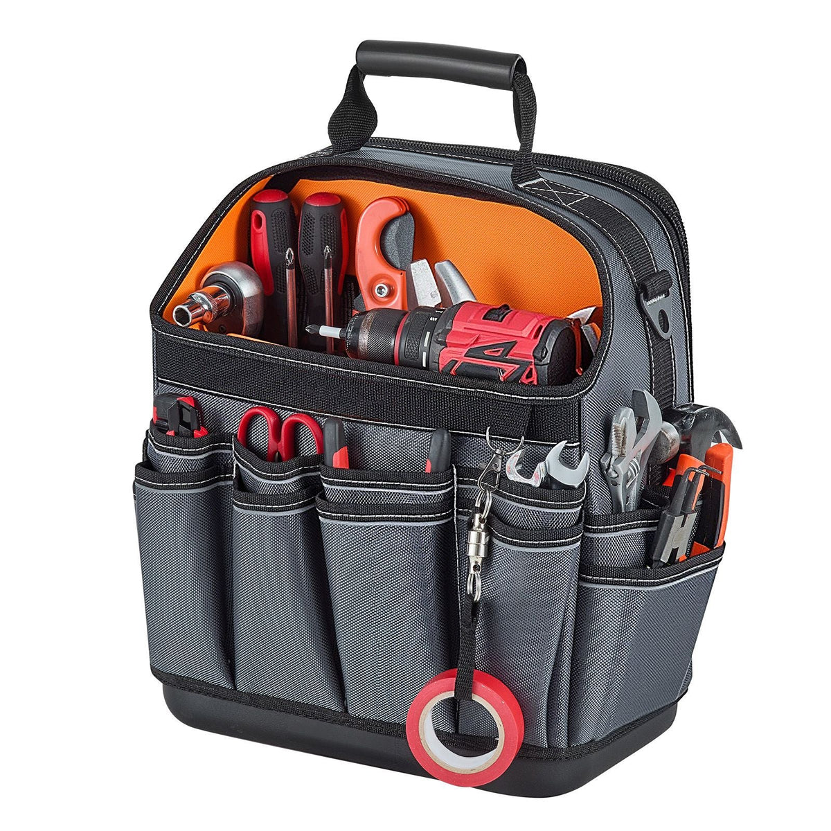 Tool Bag, 13.2 Inch, 39-Pocket Open Top Tool Pouch, Portable Electrical Maintenance Toolbox Organizer Storage with Hard Plastic Base, Adjustable Shoulder Strap, for Professionals DIY & Jobsite