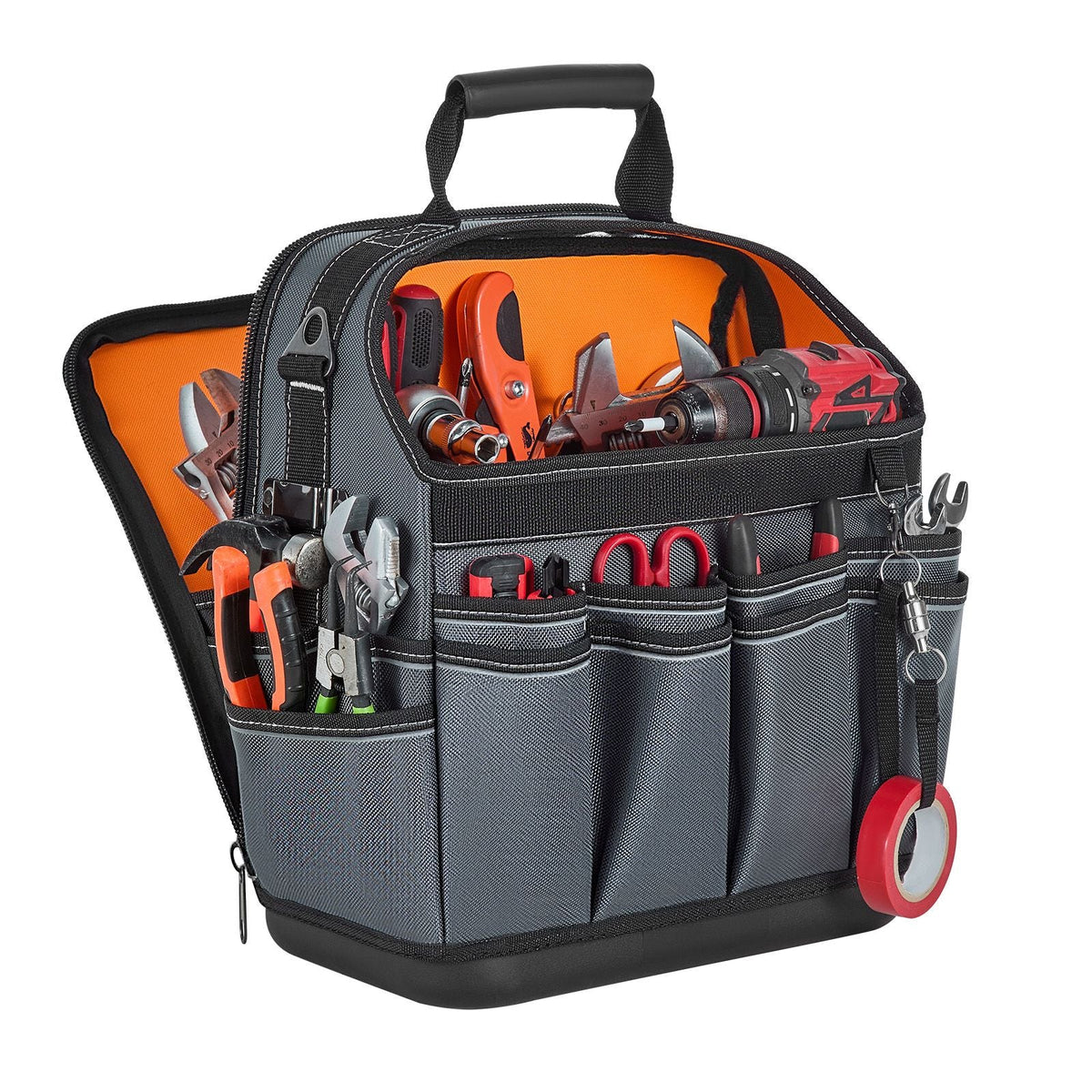 Tool Bag, 13.2 Inch, 39-Pocket Open Top Tool Pouch, Portable Electrical Maintenance Toolbox Organizer Storage with Hard Plastic Base, Adjustable Shoulder Strap, for Professionals DIY & Jobsite