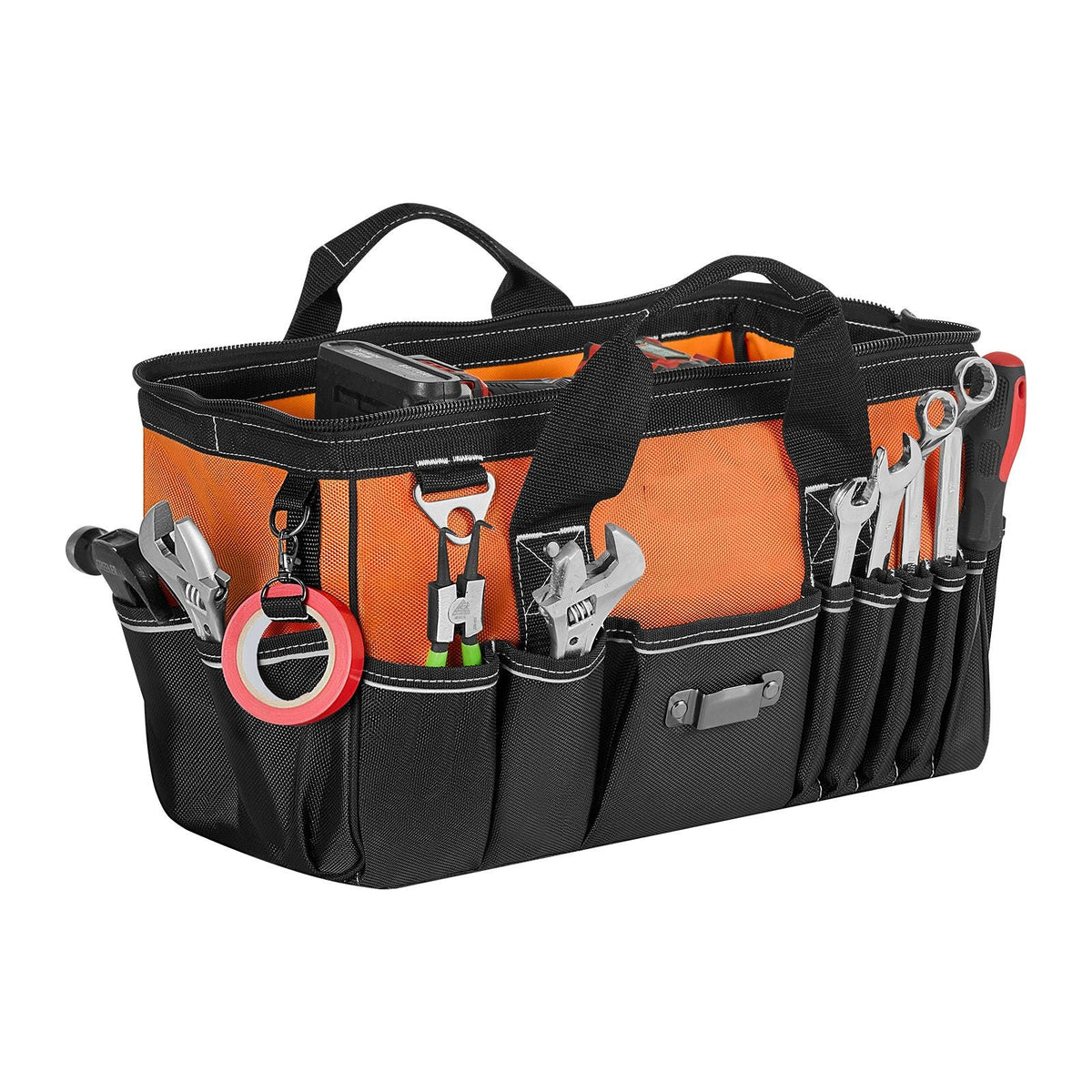 Tool Bag, 15.7 Inch, 33-Pocket Portable Tool Box Organizer Storage, Toolbox with Soft Handle, Large Zipper, Adjustable Shoulder Strap, Carrying Toolbag, for Men Women Dad Husband Fathers Day