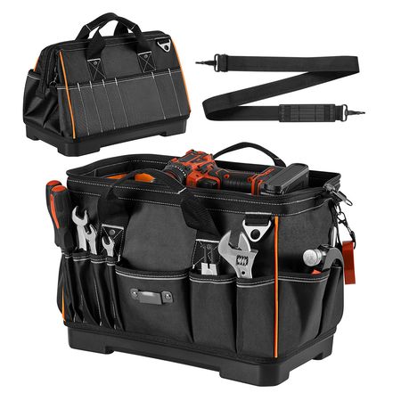 Tool Bag, 16.1 Inch, 33-Pocket Portable Large Tool Box Organizer Storage, Toolbox with Water-Resistant Base, Zipper, Adjustable Shoulder Strap Toolbag, for Men Women Dad Husband Fathers Day