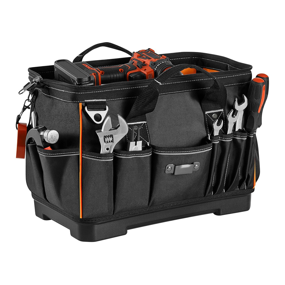 Tool Bag, 16.1 Inch, 33-Pocket Portable Large Tool Box Organizer Storage, Toolbox with Water-Resistant Base, Zipper, Adjustable Shoulder Strap Toolbag, for Men Women Dad Husband Fathers Day