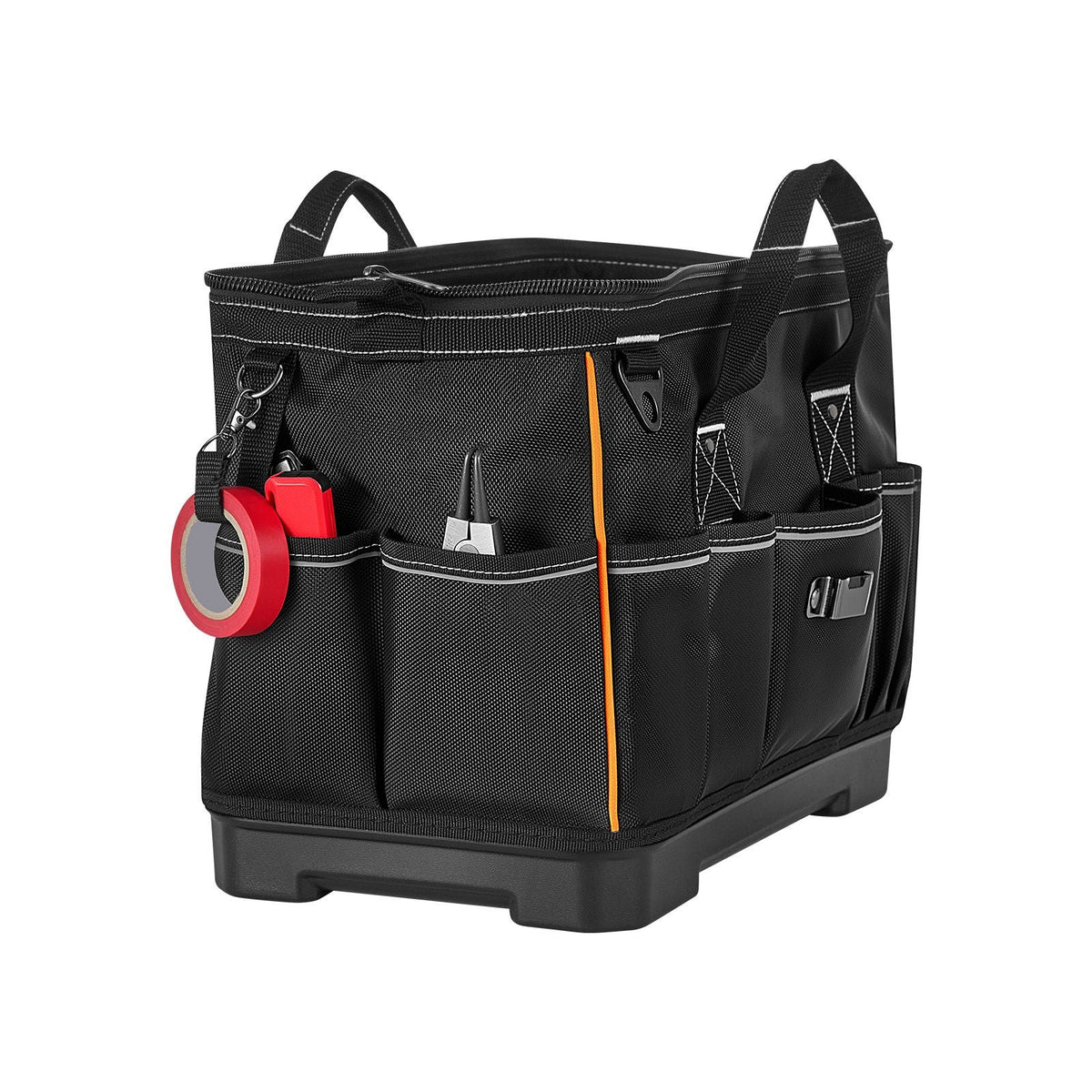 Tool Bag, 16.1 Inch, 33-Pocket Portable Large Tool Box Organizer Storage, Toolbox with Water-Resistant Base, Zipper, Adjustable Shoulder Strap Toolbag, for Men Women Dad Husband Fathers Day