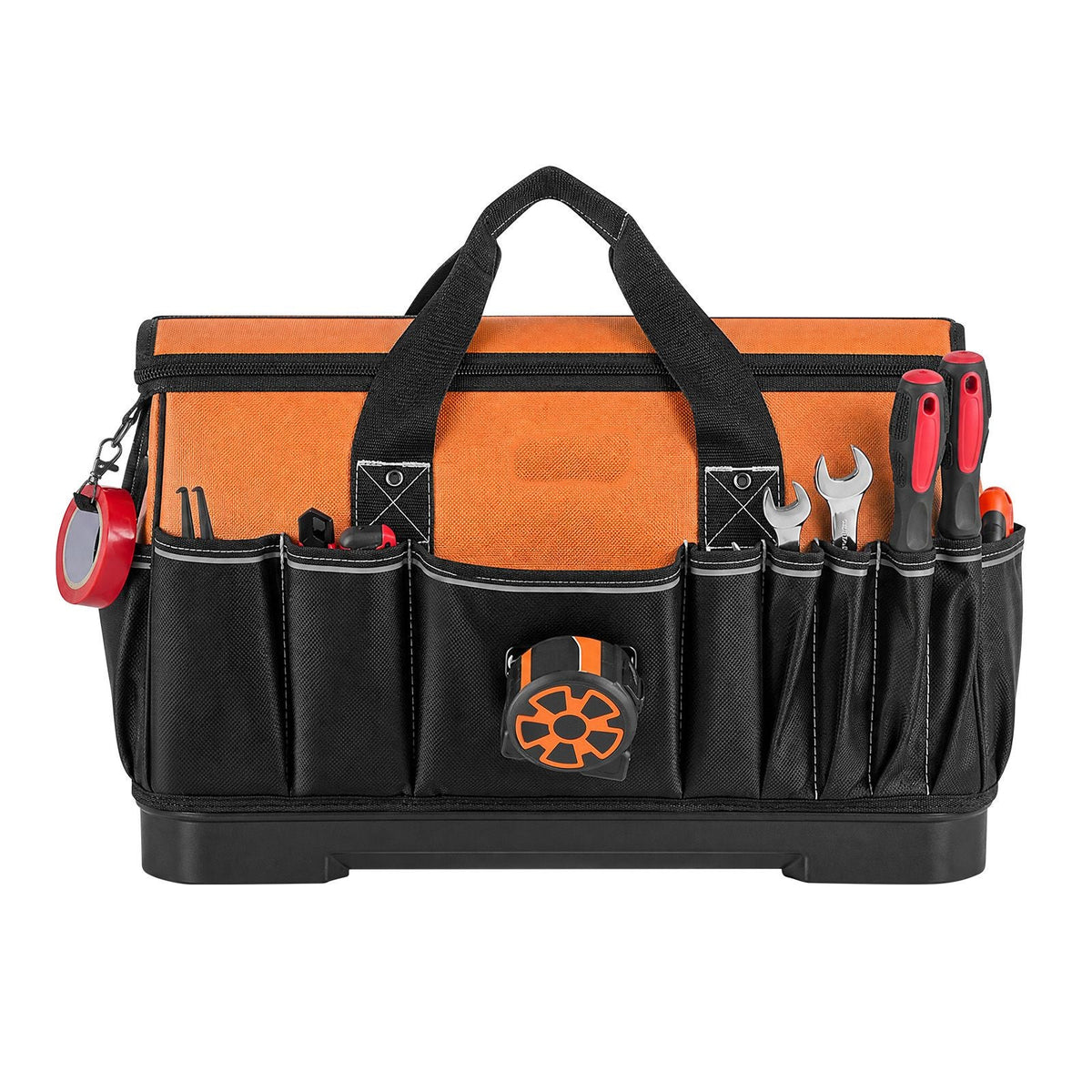 Tool Bag, 19.1 Inch, 33-Pocket Portable Large Tool Box Organizer Storage, Toolbox with Water-Resistant Base, Zipper, Adjustable Shoulder Strap Toolbag, for Men Women Dad Husband Fathers Day