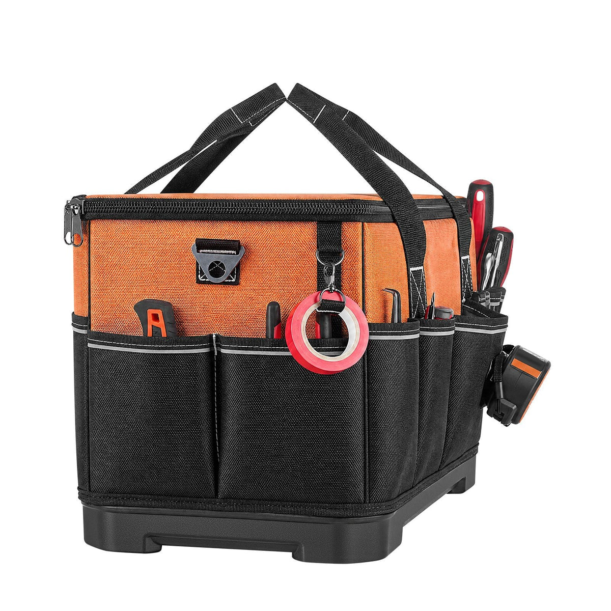 Tool Bag, 19.1 Inch, 33-Pocket Portable Large Tool Box Organizer Storage, Toolbox with Water-Resistant Base, Zipper, Adjustable Shoulder Strap Toolbag, for Men Women Dad Husband Fathers Day