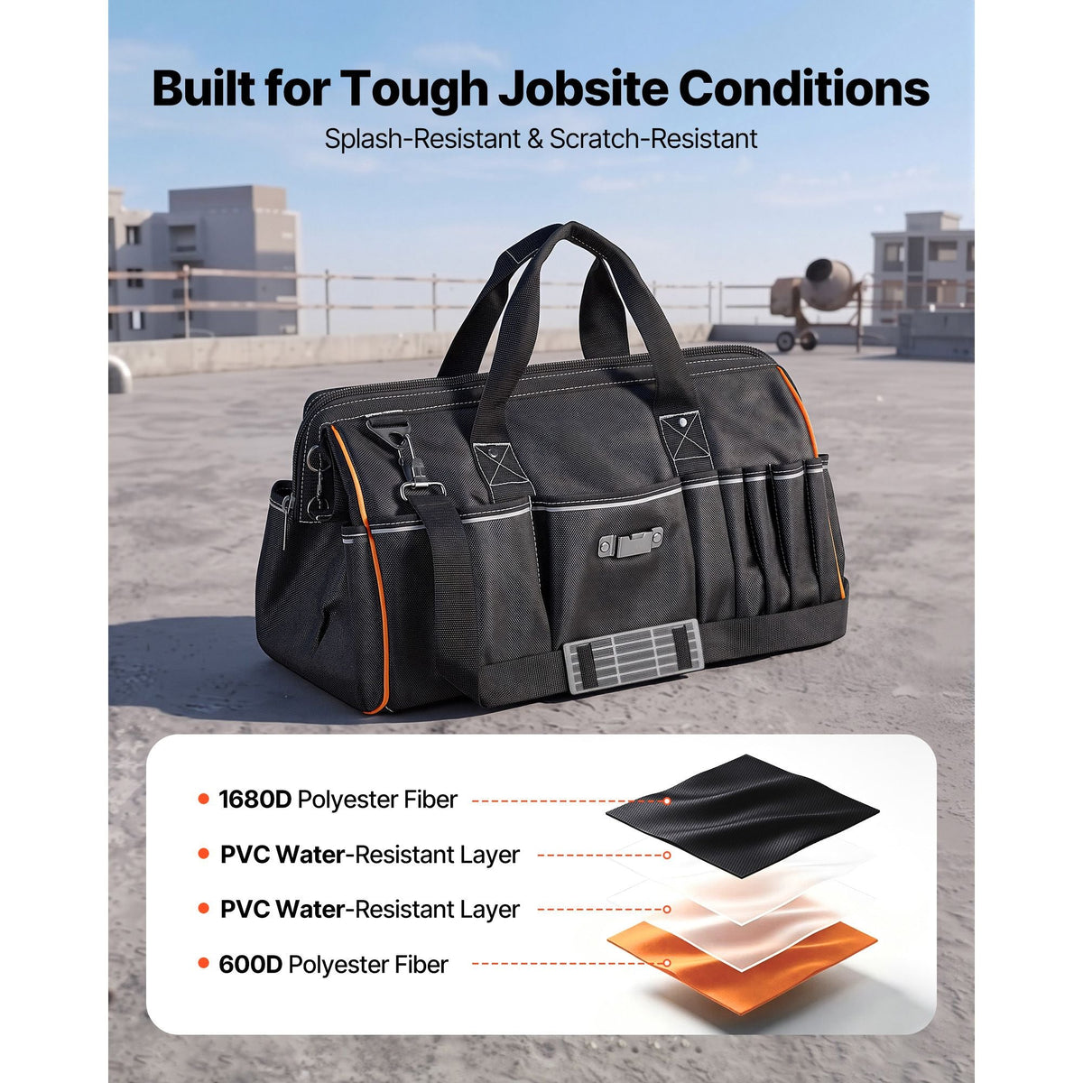Tool Bag, 20 Inch, 33-Pocket Portable Large Tool Box Organizer Storage, Toolbox with Big Zipper, Adjustable Shoulder Strap, Water-Resistant Carry Toolbag, for Men Women Dad Husband Fathers Day