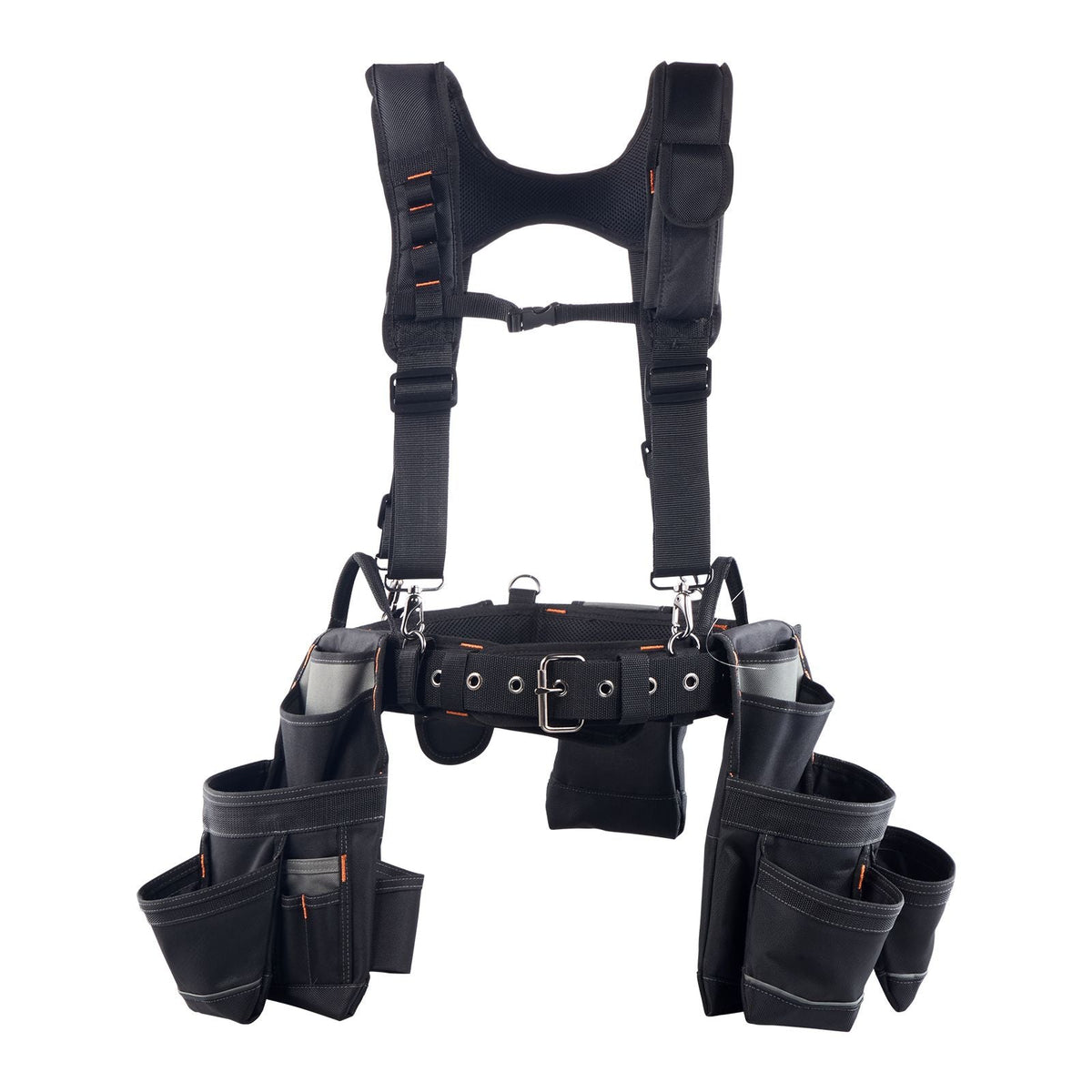 Tool Belt, 19 Pockets Tool Pouch with Suspenders for Men, Heavy Duty Adjustable Utility Belt Work Bag Detachable Suspension Rig for Electrician, Carpenter, Construction, Adjust Waist 31 to 51in