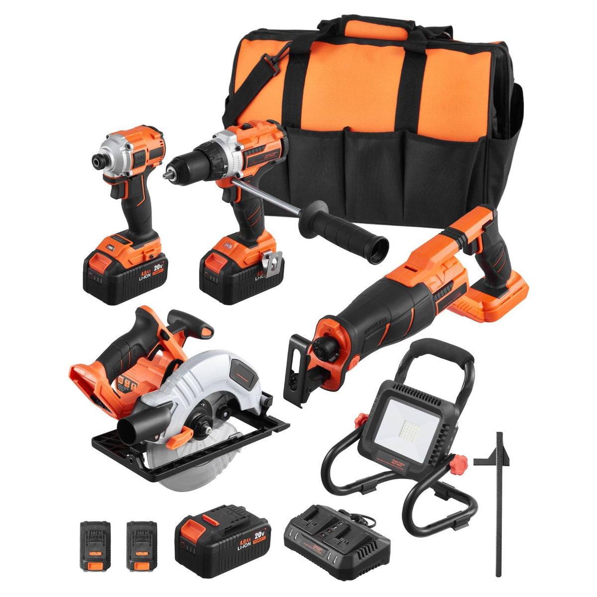 Tool Combo Kit, 20V Brushless 5-Tool Combo Kit, Cordless Power Tool Combo Kit, Cordless Drill and Impact Driver, with 4.0 Ah Batteries, Charger, Reciprocating Saw, Circular Saw, and Work Light