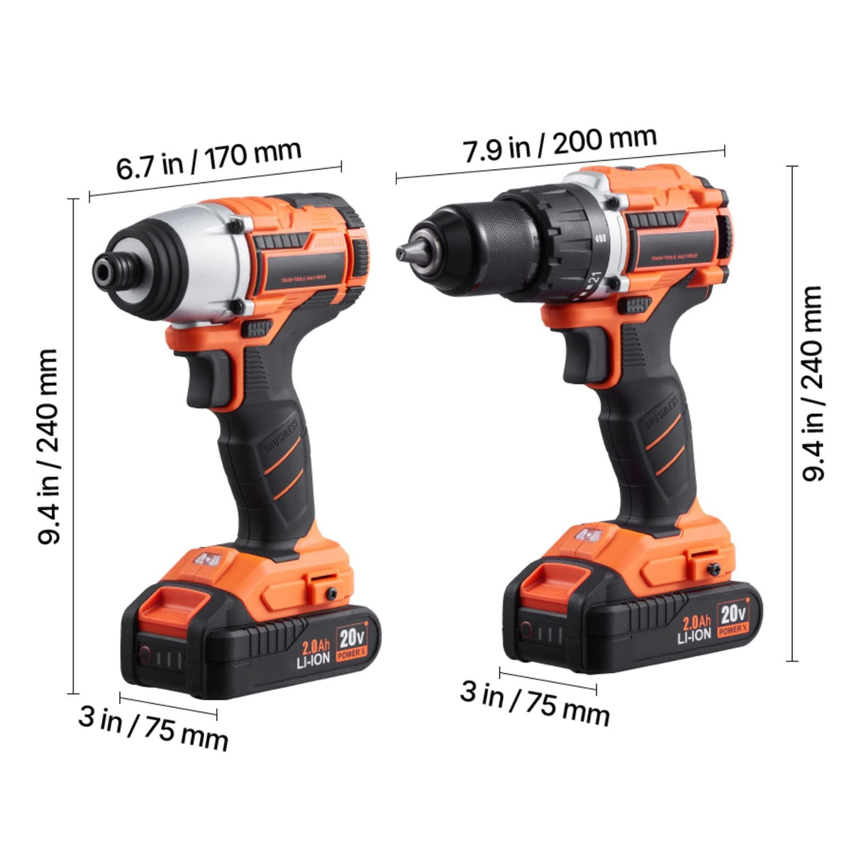 Tool Combo Kit, 20V Max Cordless 2-Tool Combo Kit, with 1/2 in Drill, 1/4 in Impact Driver, Compact Cordless Power Tool Combo Kit with 2.0 Ah Batteries, Screws, One Charger and One Cloth Bag