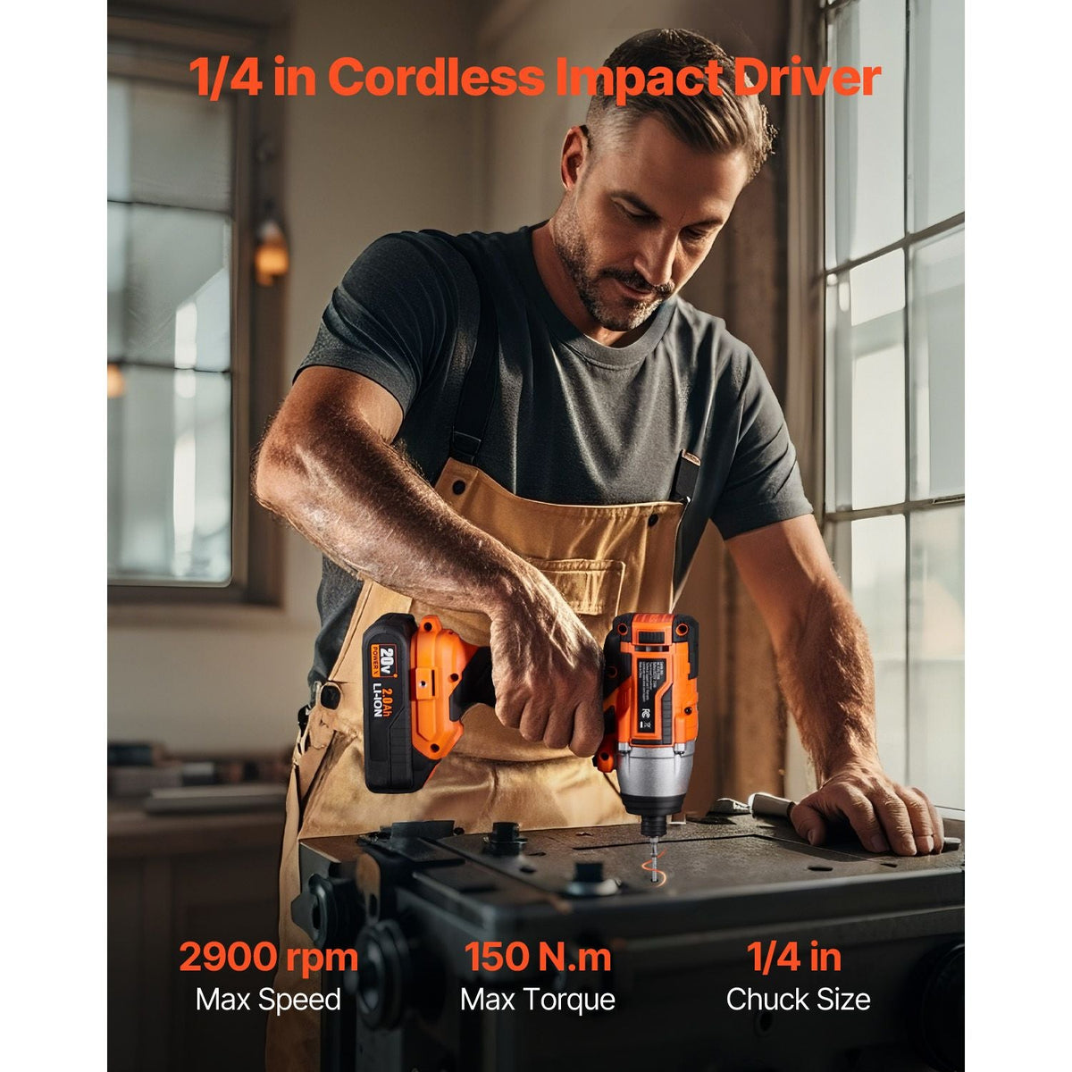 Tool Combo Kit, 20V Max Cordless 2-Tool Combo Kit, with 1/2 in Drill, 1/4 in Impact Driver, Compact Cordless Power Tool Combo Kit with 2.0 Ah Batteries, Screws, One Charger and One Cloth Bag