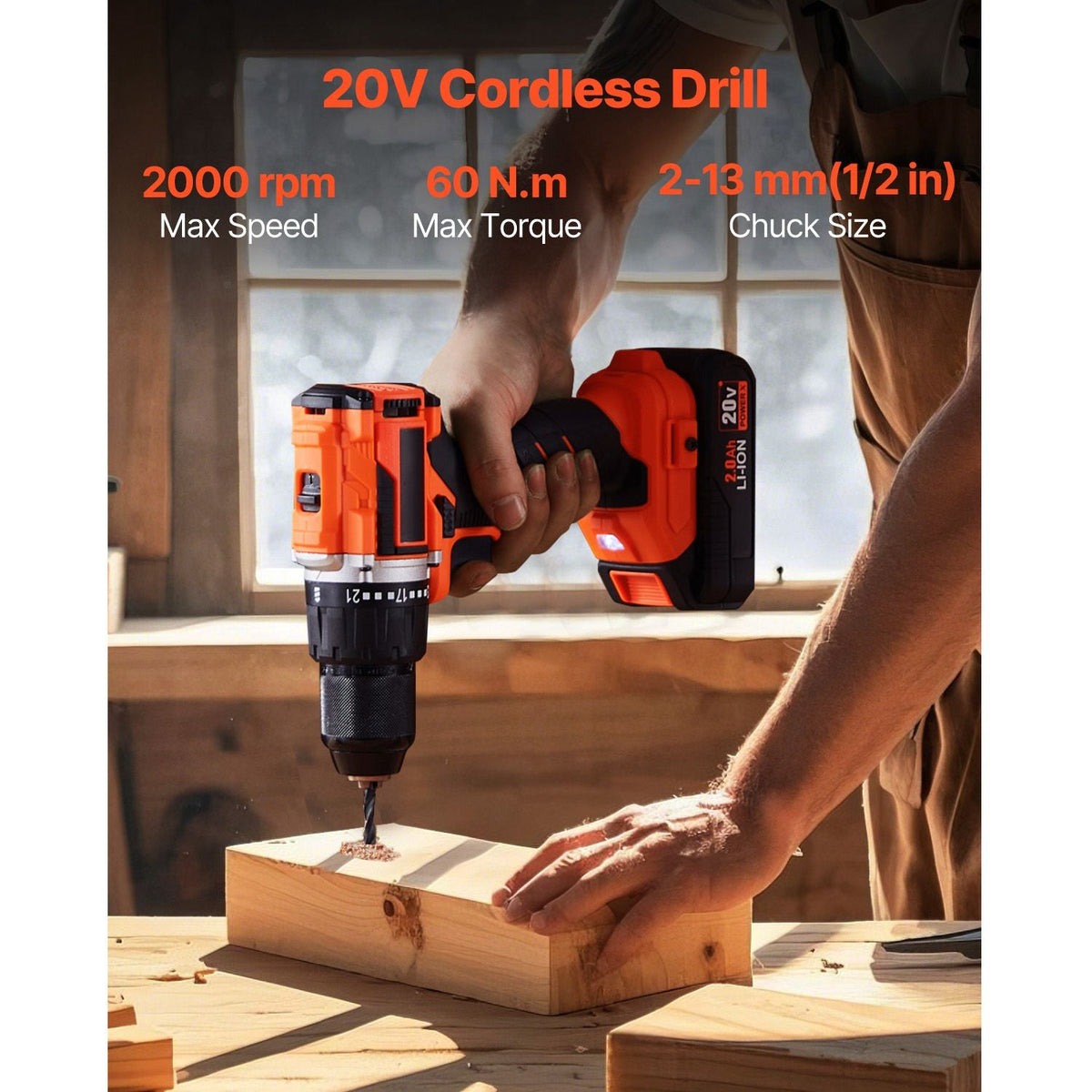 Tool Combo Kit, 20V Max Cordless 2-Tool Combo Kit, with 1/2 in Drill, 1/4 in Impact Driver, Compact Cordless Power Tool Combo Kit with 2.0 Ah Batteries, Screws, One Charger and One Cloth Bag