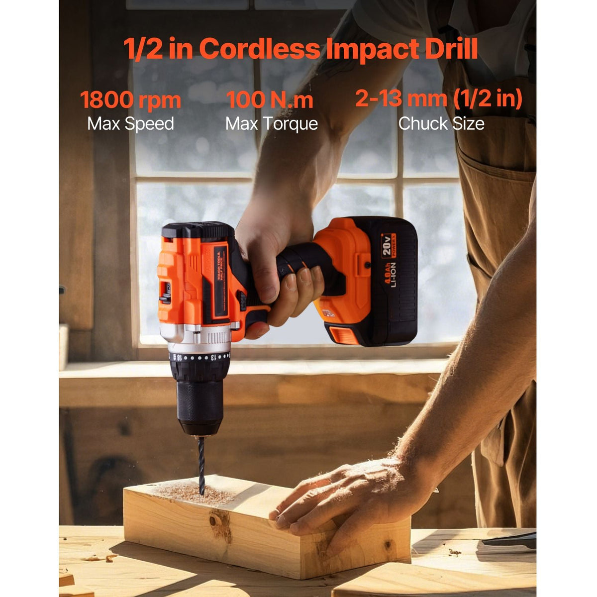 Tool Combo Kit, 20V Max Cordless 2-Tool Combo Kit, with 1/2 in Impact Drill, 1/4 in Impact Driver, Compact Cordless Power Tool Combo Kit with 4.0 Ah Batteries, Screws, Charger, and Cloth Bag