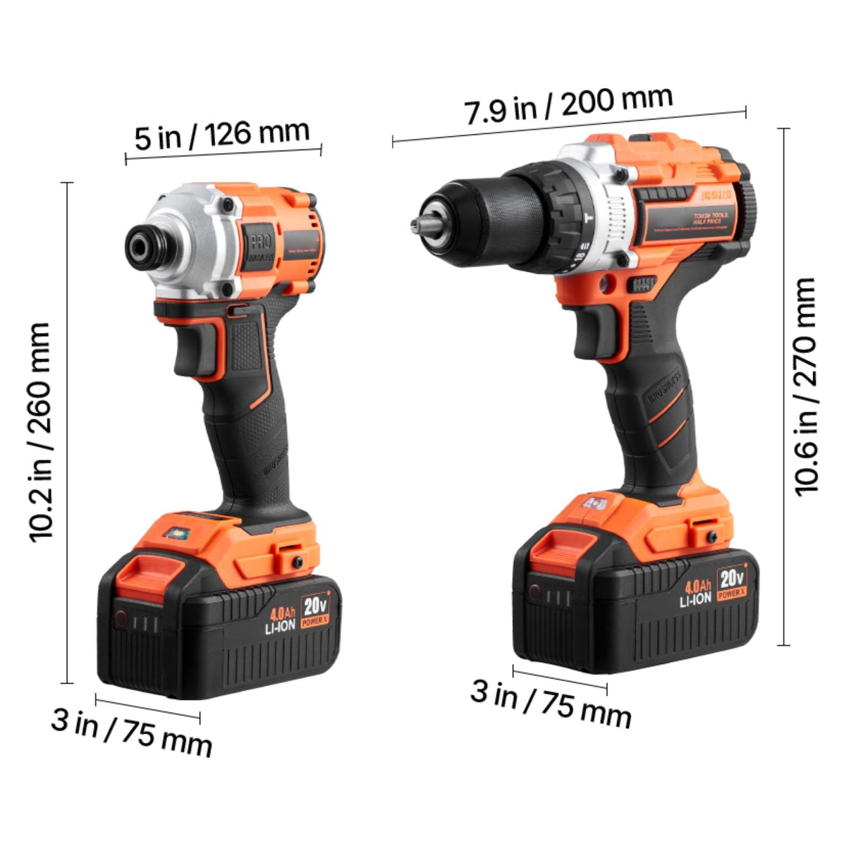 Tool Combo Kit, 20V Max Cordless 2-Tool Combo Kit, with 1/2 in Impact Drill, 1/4 in Impact Driver, Compact Cordless Power Tool Combo Kit with 4.0 Ah Batteries, Screws, Charger, and Cloth Bag